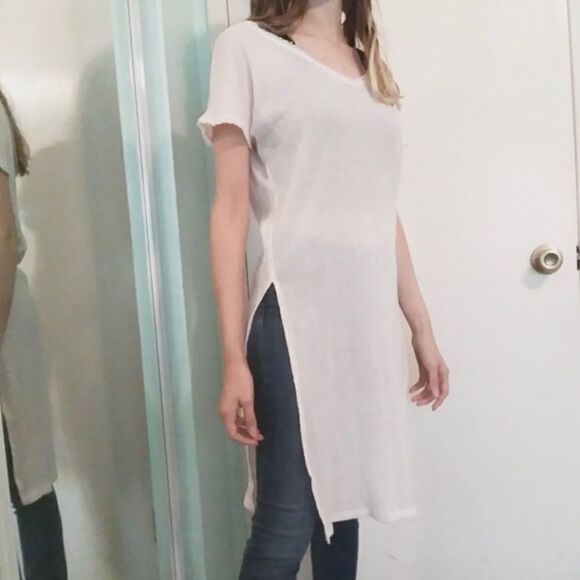 Out From Under Light Pink Sheer Long Slitted Tunic - Picture 7 of 8